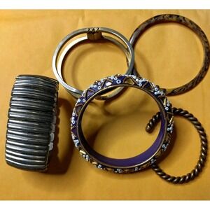 Vintage Bracelet Lot Statement Bangles Cuffs Beaded Enamel Modernist 5 Pieces